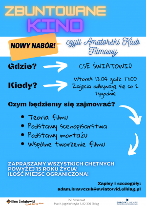 Dodatkowy nabór do Amatorskiego Klubu Filmowego